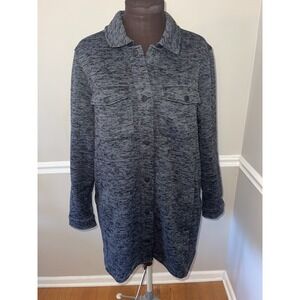 Lands' End Heathered‎ Gray Fleece Jacket Womens Sz L Snap Front Pockets